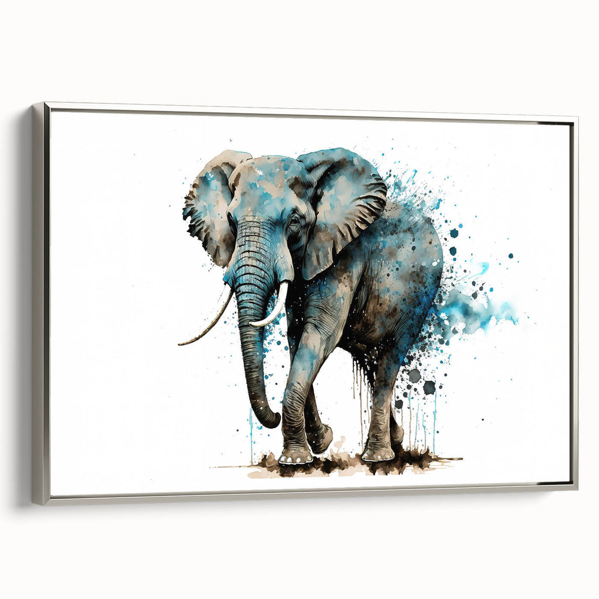 Framed canvas wall art featuring a silver side view of a majestic elephant, showcasing intricate details and textures, perfect for wildlife enthusiasts' home decor.