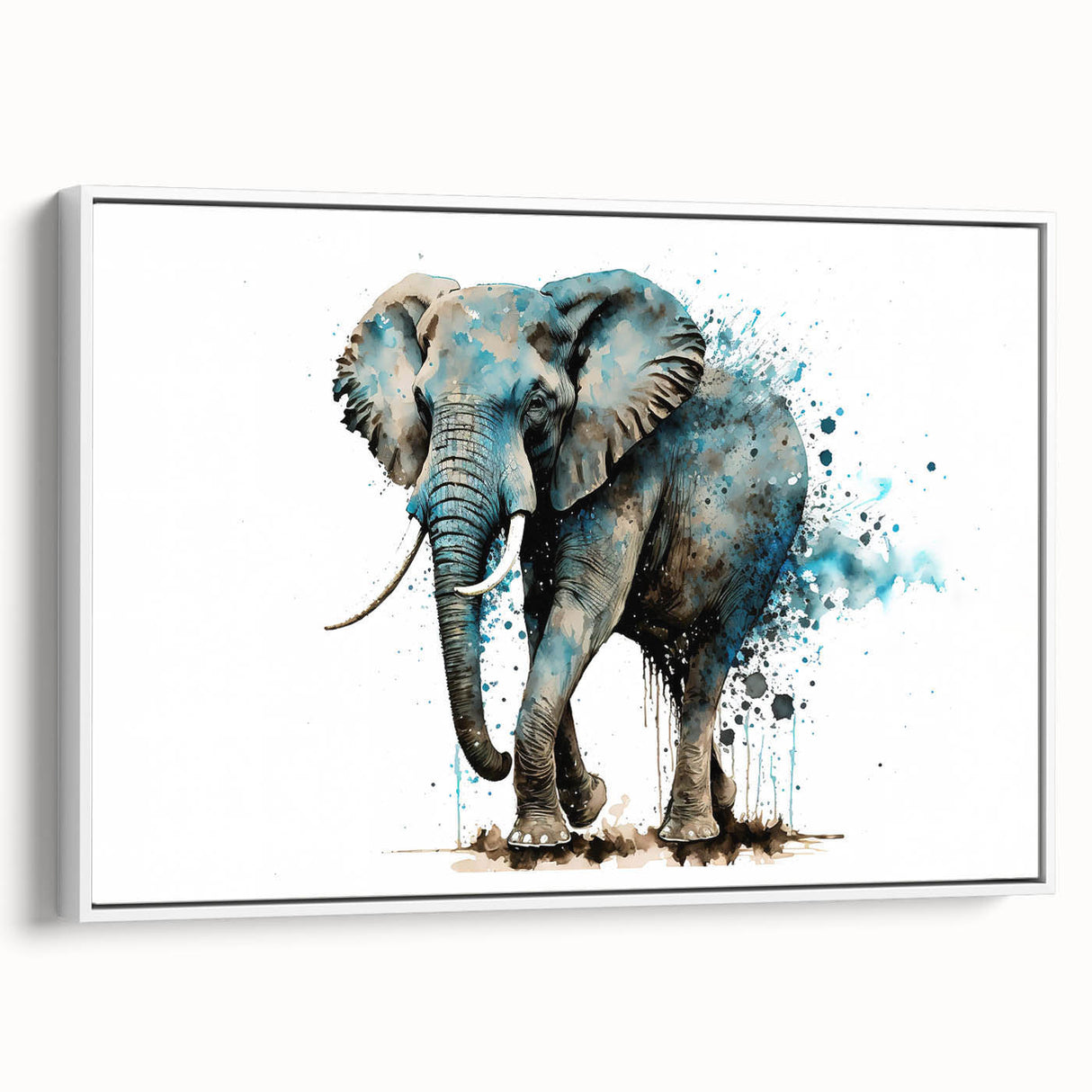 Framed wall art featuring a serene side view of an elephant against a white background, showcasing intricate details and textures that highlight wildlife artistry. Ideal for nature lovers and home decor enthusiasts.