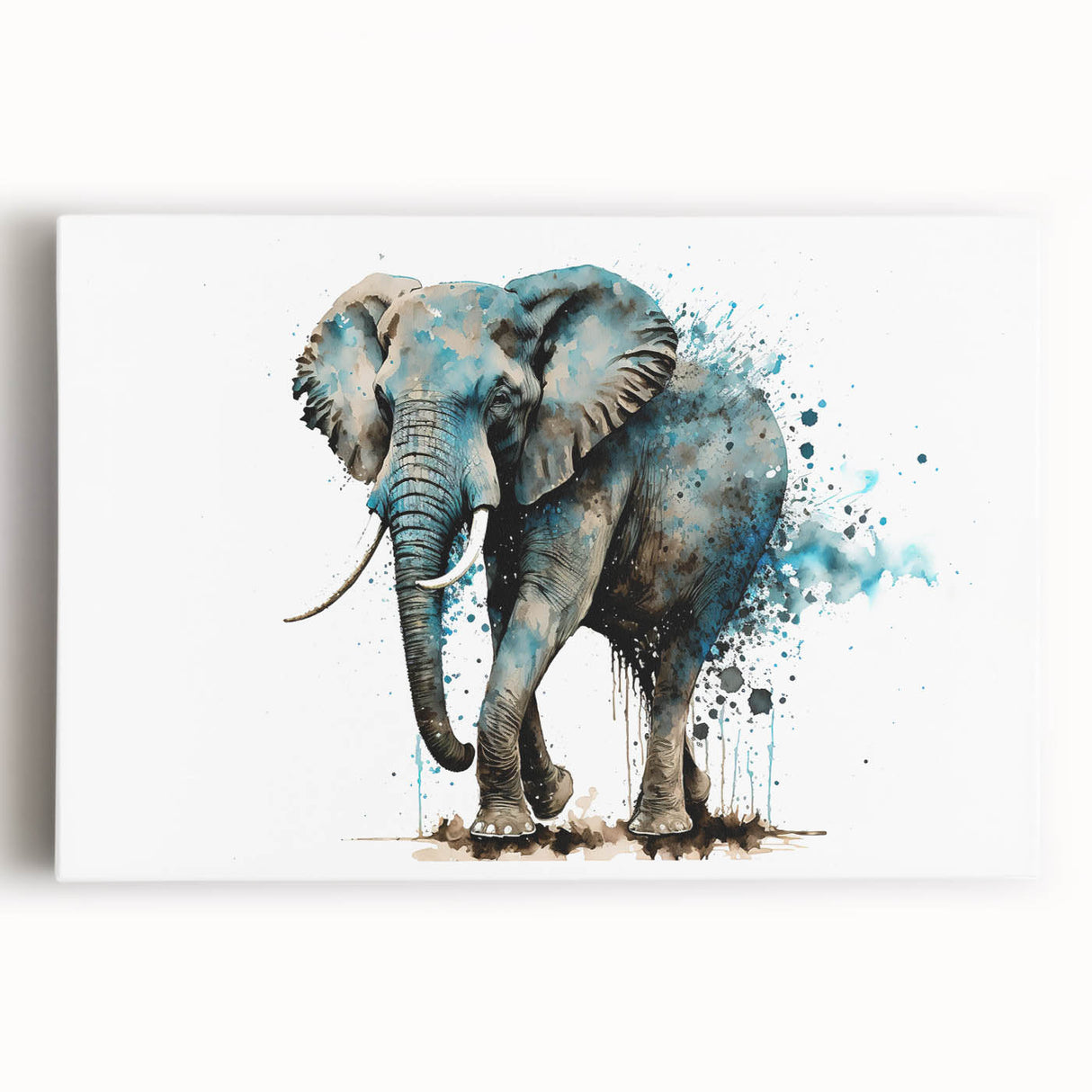 Stretched canvas wall art featuring a majestic elephant design, showcasing intricate details and vibrant colors, ideal for wildlife-themed decor.