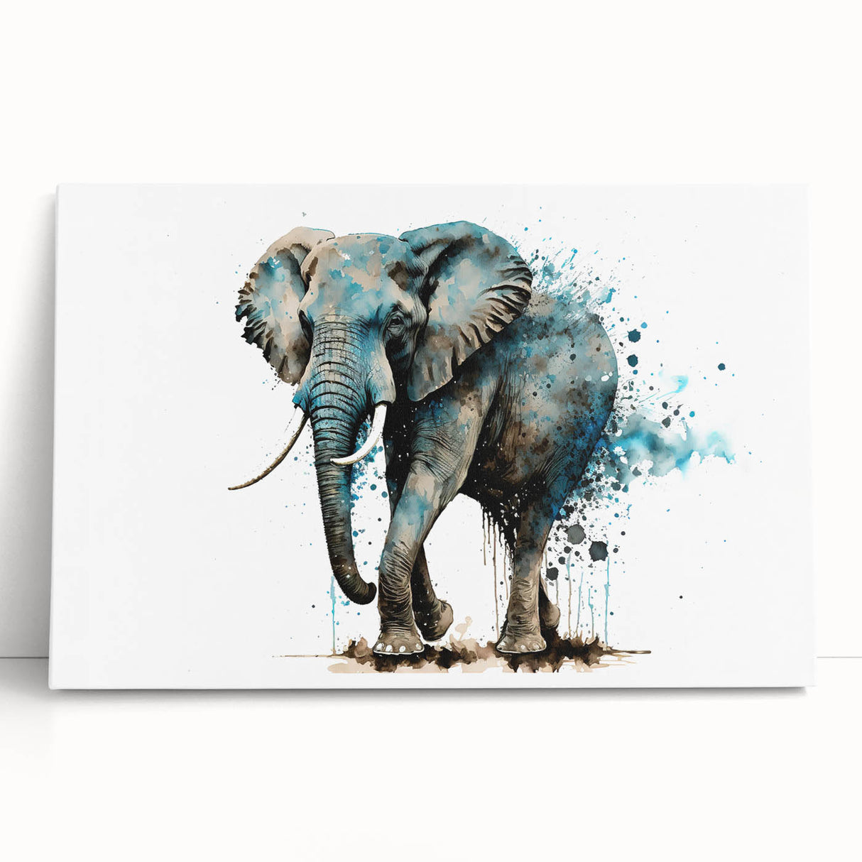 Stretched canvas wall art depicting a majestic elephant in a vibrant jungle setting, showcasing intricate details and rich colors, perfect for nature enthusiasts.