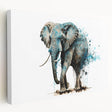 Side view of a stretched canvas wall art featuring a majestic African elephant design, showcasing intricate details and vibrant colors, perfect for wildlife enthusiasts.