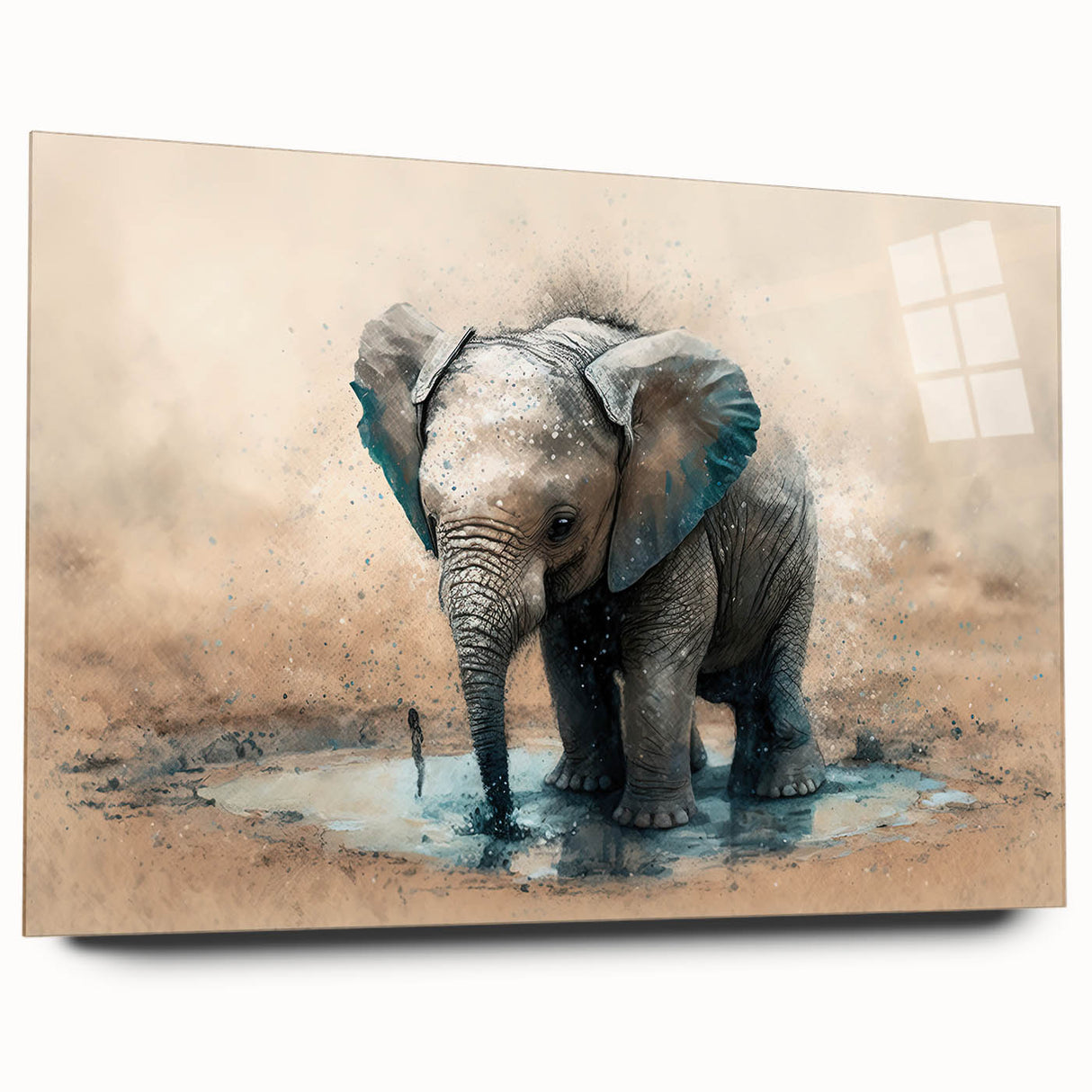 Acrylic glass wall art showcasing a side view of a majestic elephant, featuring intricate details and vibrant colors, perfect for wildlife enthusiasts and modern decor.
