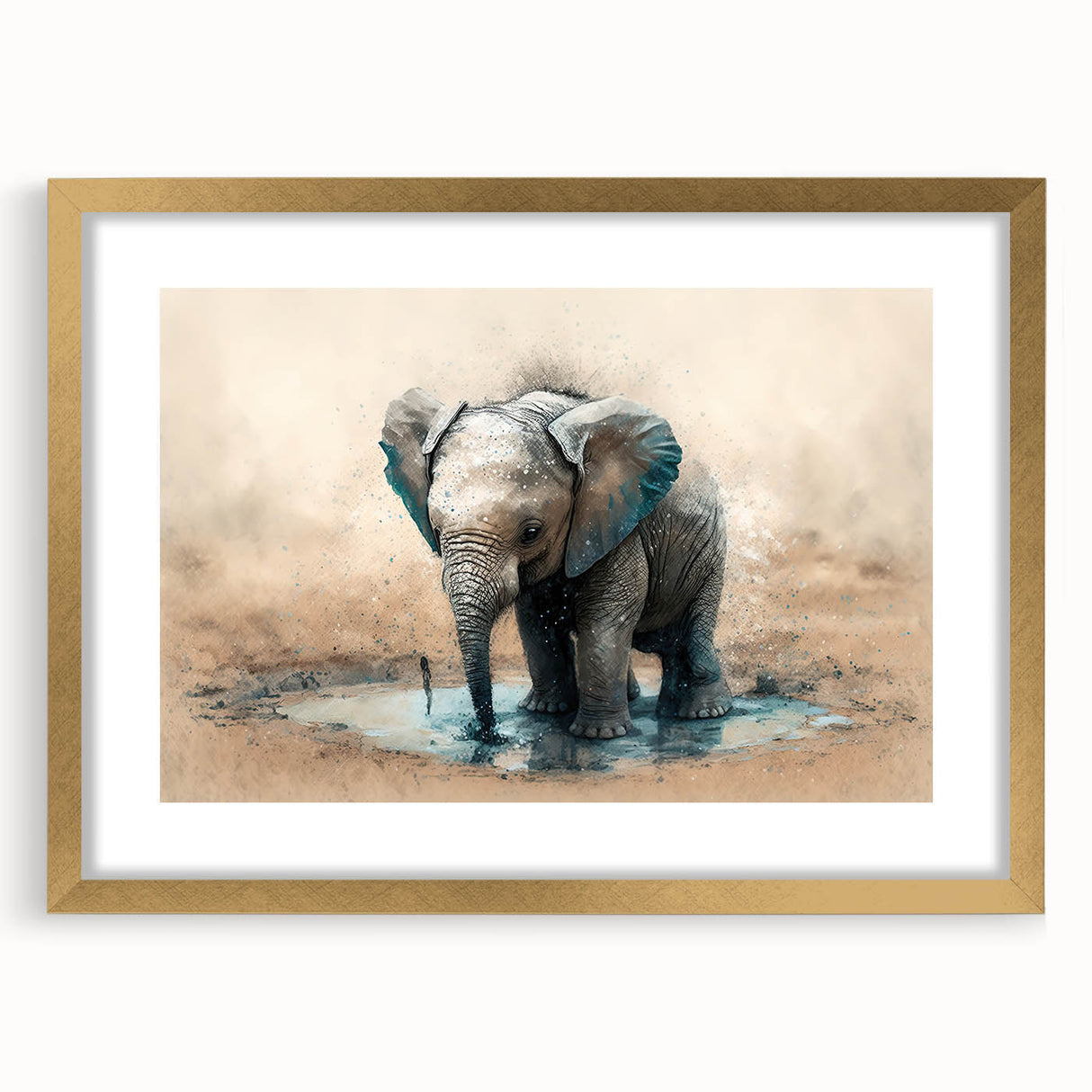 Elegant wall art featuring a majestic elephant design in a gold frame, showcasing intricate details and a mat background, perfect for wildlife enthusiasts and home decor. This stunning piece adds a touch of nature-inspired elegance to any room, ideal for animal lovers.