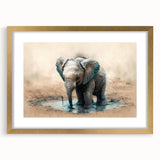 Elegant wall art featuring a majestic elephant design in a gold frame, showcasing intricate details and a mat background, perfect for wildlife enthusiasts and home decor. This stunning piece adds a touch of nature-inspired elegance to any room, ideal for animal lovers.