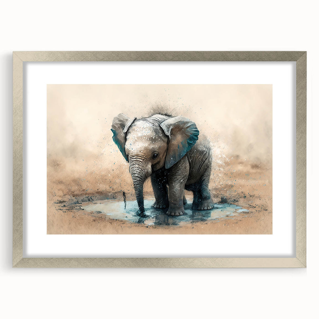 Framed wall art featuring a stunning elephant design in silver, showcasing intricate details and textures, perfect for enhancing home décor and animal-themed spaces.
