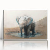 Framed wall art featuring a striking elephant design in a white frame, showcasing intricate details and vibrant colors, perfect for wildlife enthusiasts and home decor.