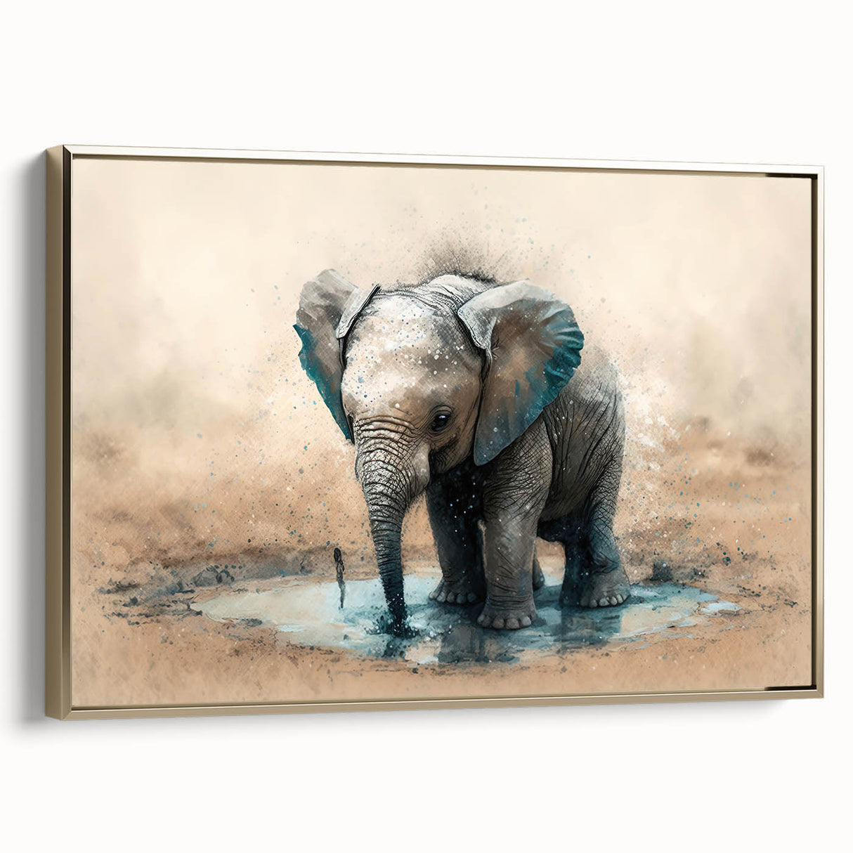 Elegant framed canvas wall art featuring a majestic elephant design in gold tones, showcasing intricate details and textures, perfect for wildlife enthusiasts.