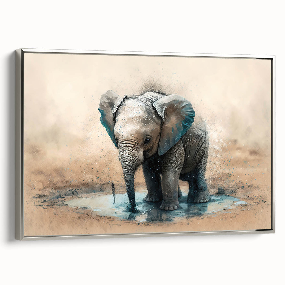 Framed canvas wall art showcasing a majestic silver side view of an elephant, perfect for wildlife lovers and home decor enthusiasts, adding a touch of elegance.