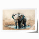 Elephant-themed wall art print showcasing a vibrant, hand-drawn design featuring intricate details and earthy tones, perfect for wildlife enthusiasts and home decor.