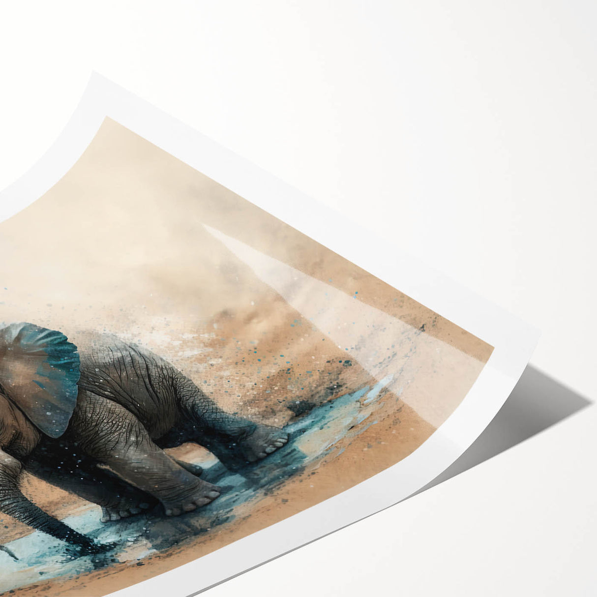 Elephant-themed wall art print showcasing vibrant colors and intricate details, rolled for easy transport, perfect for wildlife enthusiasts and home decor.