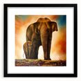 Framed wall art collection featuring a striking elephant design in black and white, set against a sleek black frame with matting, perfect for wildlife enthusiasts.