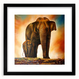 Framed wall art collection featuring a striking elephant design in black and white, set against a sleek black frame with matting, perfect for wildlife enthusiasts.