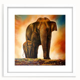 Framed wall art featuring a majestic elephant design in a contemporary style, with a white matting and sleek black frame, perfect for wildlife enthusiasts' decor.
