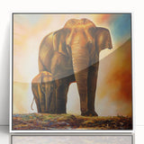Framed wall art featuring a striking elephant design in a white acrylic frame, showcasing intricate details and vibrant colors, perfect for wildlife enthusiasts.