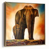 Framed wall art featuring a gold-accented side view of an elegant elephant design, showcasing intricate details and textures, perfect for animal lovers and home decor enthusiasts.