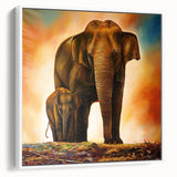 Framed canvas wall art featuring a majestic elephant design in a serene natural setting, showcasing intricate details and a calming color palette, perfect for wildlife enthusiasts and home decor lovers.