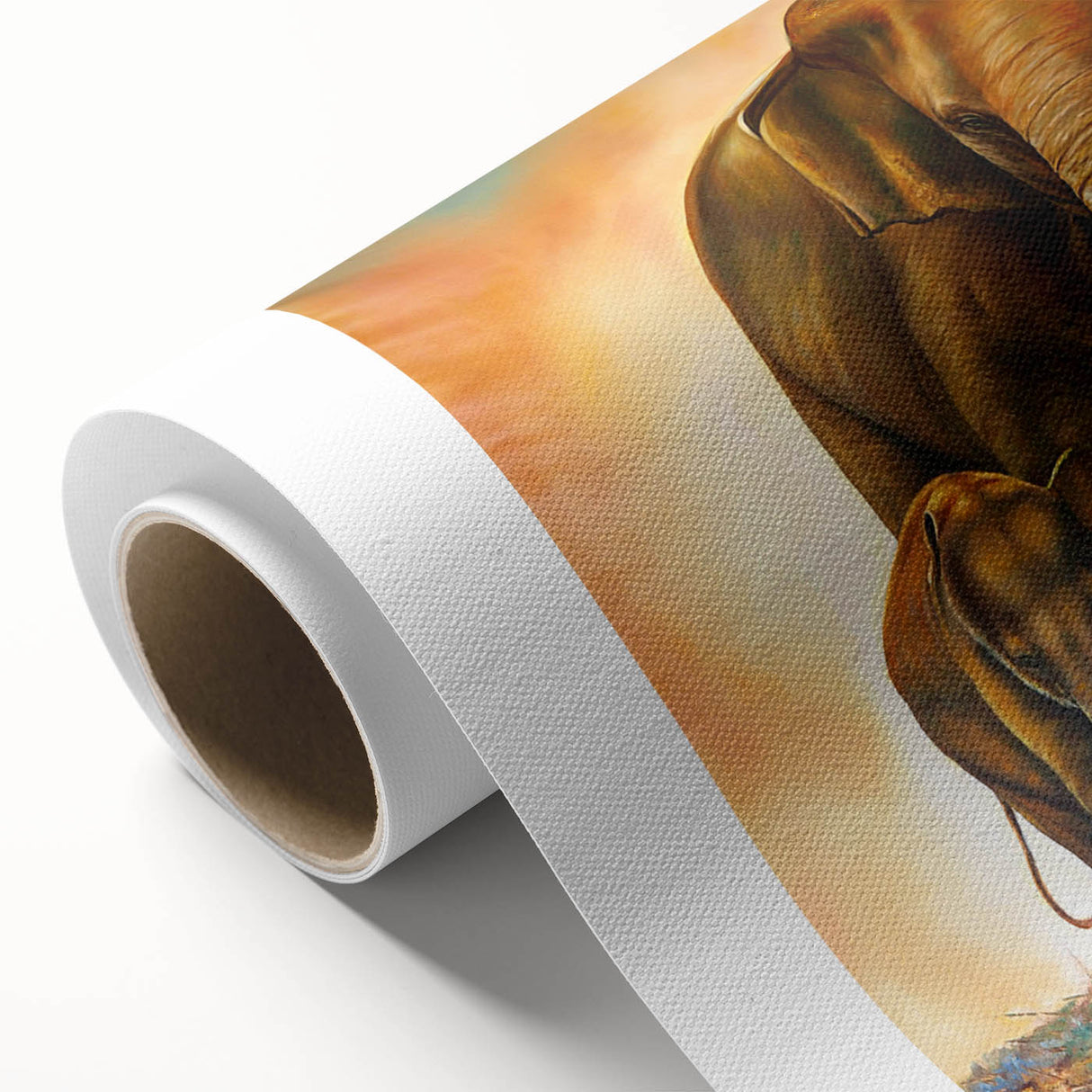 Vibrant rolled canvas featuring a stunning elephant design, showcasing intricate details and rich colors, perfect for wildlife-themed decor. Ideal for art lovers.