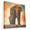 Stretched canvas wall art featuring a majestic side view of an African elephant, showcasing intricate details and a vibrant color palette, perfect for wildlife enthusiasts.