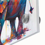 Close-up of a stunning acrylic glass wall art piece featuring a majestic elephant in its natural habitat, showcasing intricate details and vibrant colors, perfect for wildlife enthusiasts.