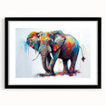 Framed black wall art featuring a beautifully detailed elephant design, ideal for wildlife enthusiasts, with a sleek mat and modern aesthetic for home decor.
