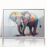 Framed acrylic wall art featuring a stunning elephant design in a white frame, showcasing vibrant colors and intricate details, perfect for wildlife enthusiasts.