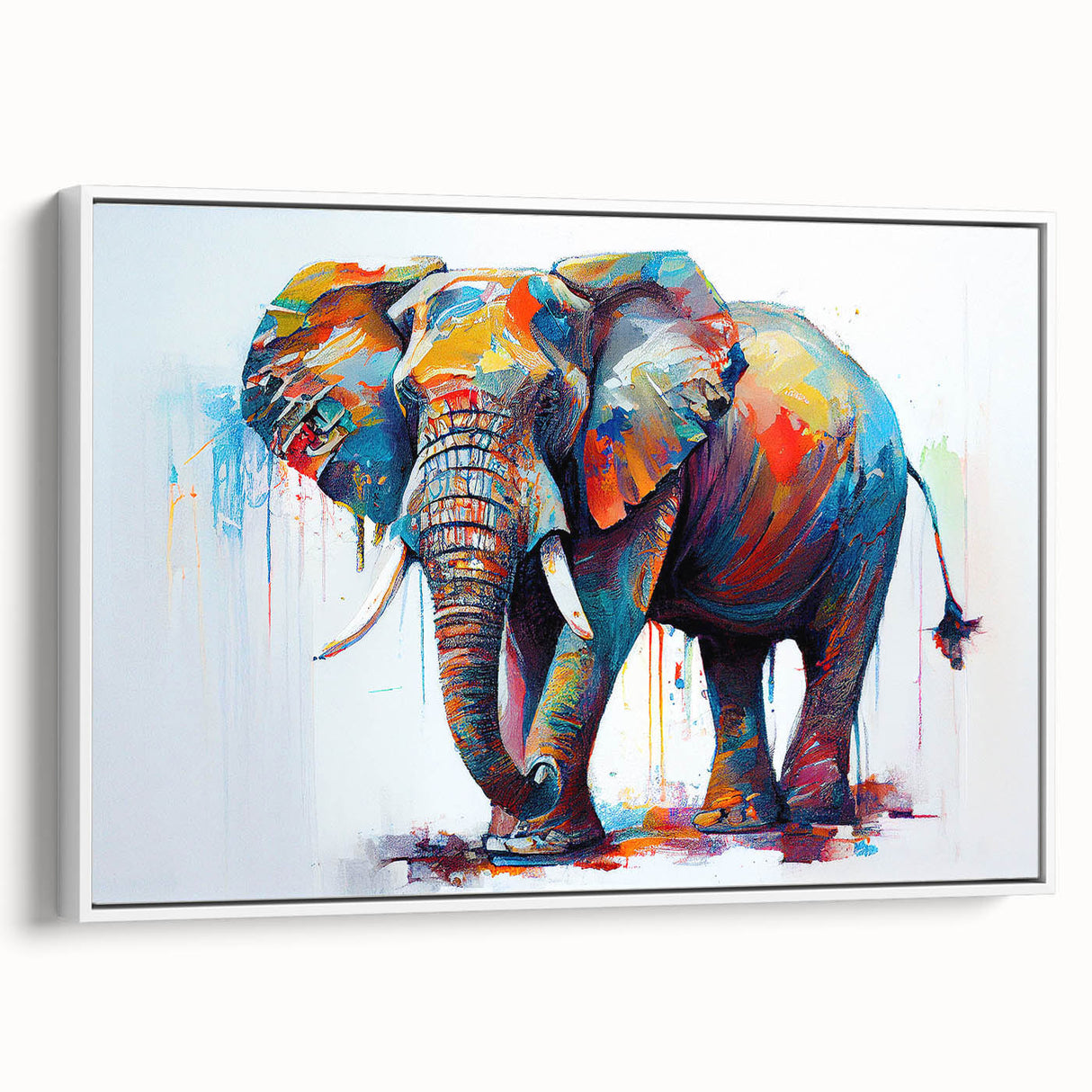Framed canvas wall art showcasing a majestic side view of an elephant, designed in earthy tones with intricate details, perfect for wildlife enthusiasts and home decor.