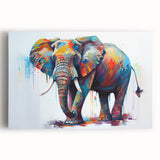 Stretched canvas art depicting a majestic elephant in a natural setting, showcasing intricate details and vibrant colors, perfect for wildlife enthusiasts' decor.