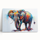 Stretched canvas wall art featuring a majestic elephant design against a vibrant sunset backdrop, adding a touch of wildlife elegance to home decor.