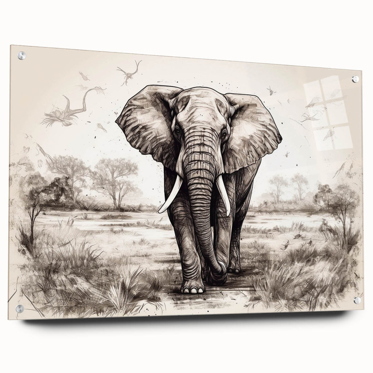 Acrylic wall art showcasing a vibrant side view of an elephant, featuring intricate details and textures, perfect for animal lovers and home decor enthusiasts.