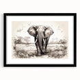 Black-framed wall art featuring a striking design of an elephant in a wild setting, showcasing detailed textures and vibrant colors, ideal for animal lovers and home decor enthusiasts.