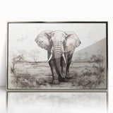 Framed wall art featuring a majestic elephant design in a sleek silver frame, showcasing intricate details and vibrant colors, perfect for wildlife enthusiasts and home decor.