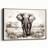 Framed canvas wall art featuring a side view of a majestic elephant, showcasing its textured skin and intricate details, perfect for wildlife decor enthusiasts.