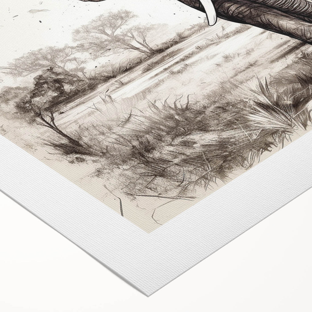 Rolled canvas artwork showcasing a vibrant African elephant design, featuring intricate details in earthy tones, ideal for wildlife enthusiasts and home decor.