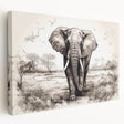 Stretched canvas artwork showcasing a side view of a majestic elephant, beautifully designed for wildlife enthusiasts, featuring natural colors and intricate details.