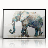 Framed wall art featuring a striking black and white elephant design, showcasing intricate details and textures, perfect for wildlife enthusiasts and modern decor.