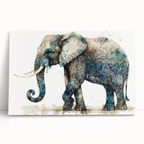 Stretched canvas wall art featuring a vibrant elephant design, showcasing intricate details and earthy colors, perfect for enhancing home decor with a wild life theme.