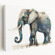Stretched canvas wall art showcasing a side view of a majestic elephant in a natural habitat, featuring earthy tones and intricate details, perfect for wildlife enthusiasts.