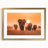 Framed wall art featuring a majestic elephant design in gold, showcasing intricate details and textures, perfect for wildlife enthusiasts and home decor.