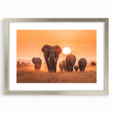 Framed wall art collection featuring a majestic elephant design, set in a sleek silver frame with a mat, perfect for wildlife-themed decor.