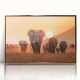 Framed wall art featuring a majestic elephant design in a gold-acrylic finish, showcasing vibrant colors and intricate details, perfect for wildlife enthusiasts.