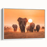 Framed canvas wall art showcasing a vibrant design of an elephant in a natural setting, featuring earthy tones and intricate details, ideal for animal lovers.