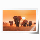 Elephant-themed wall art print featuring a vibrant, colorful design showcasing the majestic animal in a natural habitat, perfect for animal lovers and home decor enthusiasts.