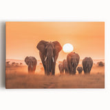 Stretched canvas wall art featuring a vibrant front view of an elephant, showcasing detailed textures and colors, perfect for wildlife decor enthusiasts.