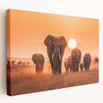 Stretched canvas wall art featuring a side view of a majestic elephant in natural tones, showcasing intricate details of its textured skin and serene expression, perfect for wildlife enthusiasts.