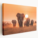 Stretched canvas wall art featuring a side view of a majestic elephant in natural tones, showcasing intricate details of its textured skin and serene expression, perfect for wildlife enthusiasts.
