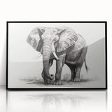 Framed wall art featuring a stunning black-and-white elephant design, showcasing intricate details and textures, perfect for enhancing modern home decor.