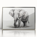 Framed wall art featuring a realistic elephant design in a silver acrylic finish, showcasing intricate details and textures, perfect for wildlife enthusiasts and home decor.