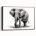 Framed canvas wall art showcasing a detailed black and white side view of an elephant, highlighting its majestic features and textured surface, perfect for wildlife enthusiasts.