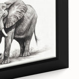 Close-up of a framed canvas wall art featuring a majestic African elephant design, showcasing intricate details and vibrant colors, perfect for wildlife enthusiasts.