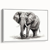 Framed canvas wall art depicting a majestic elephant in a natural setting, showcasing intricate details and soft colors, perfect for wildlife enthusiasts' decor.